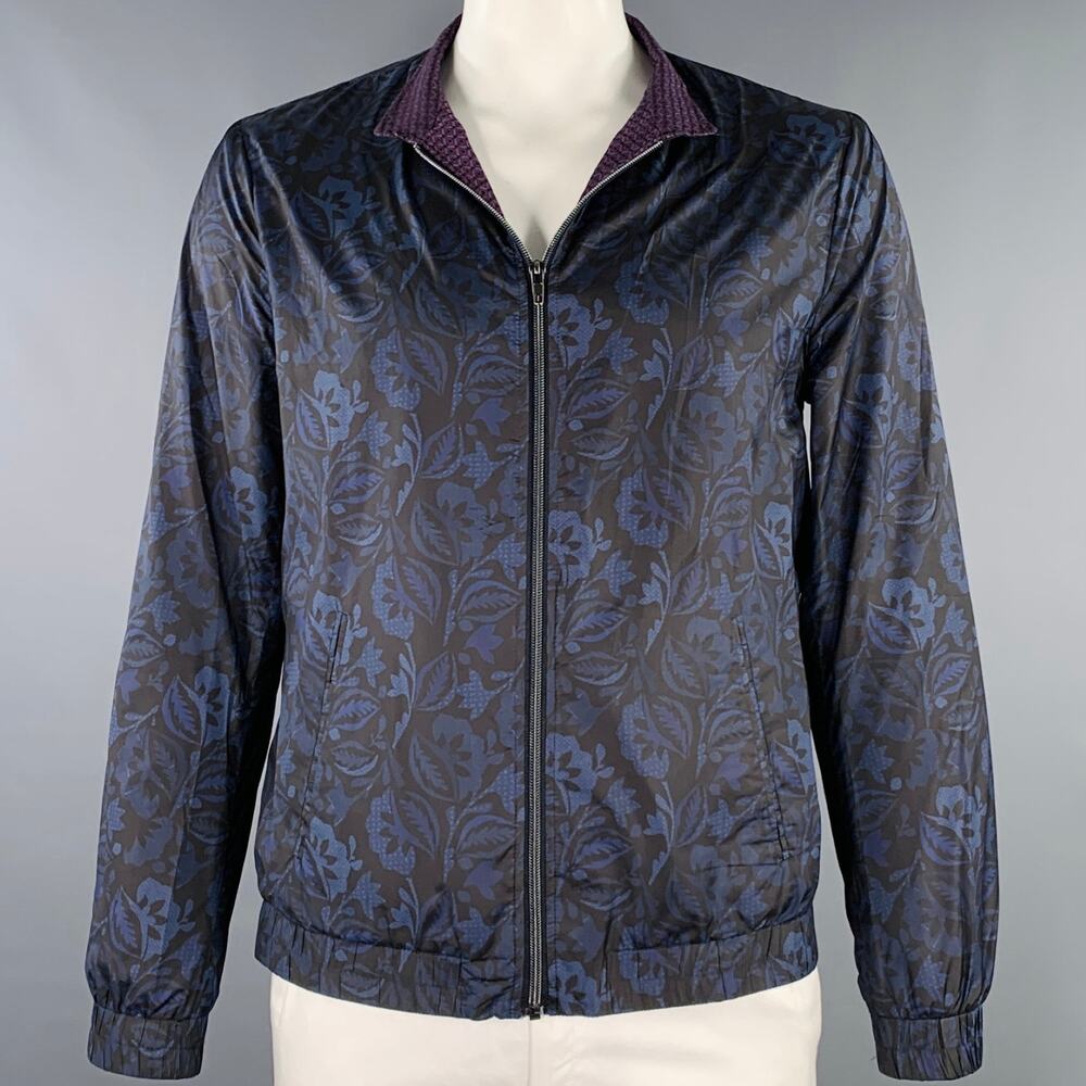ETRO Size L Blue Black Multi Color Polyester Reversible Jacket